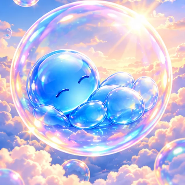 BUBBLE sleeping inside a soap bubble above the clouds