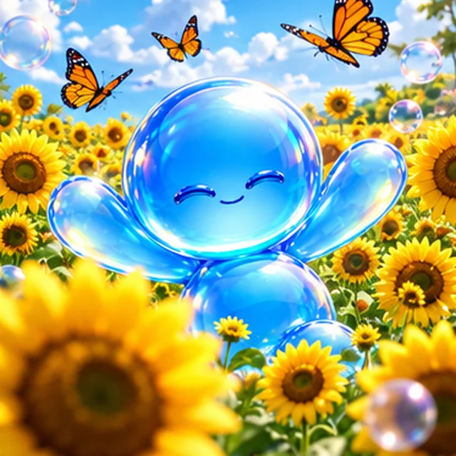 BUBBLE in a field of sunflowers